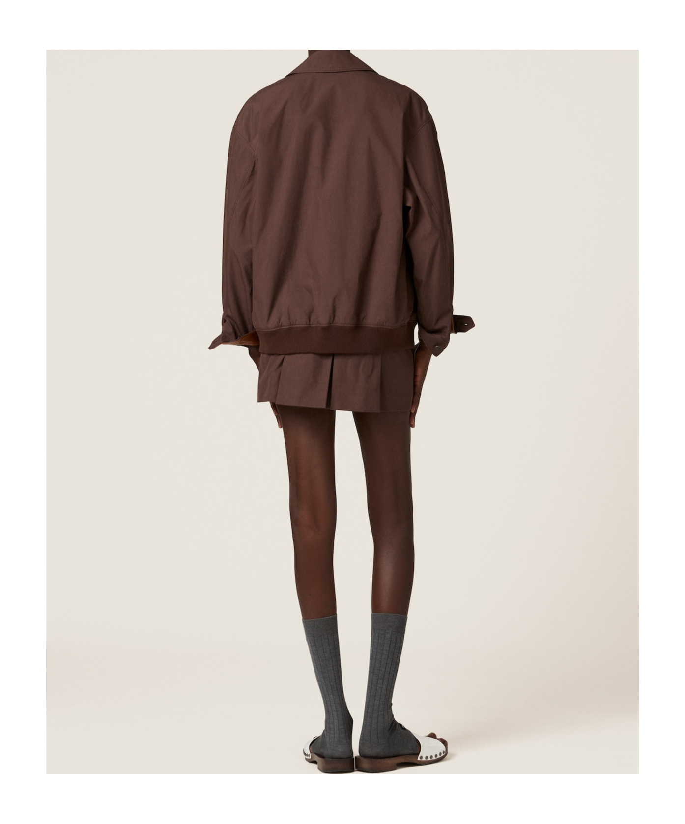 Miu Miu Panama Cotton Blouson Jacket In Brown