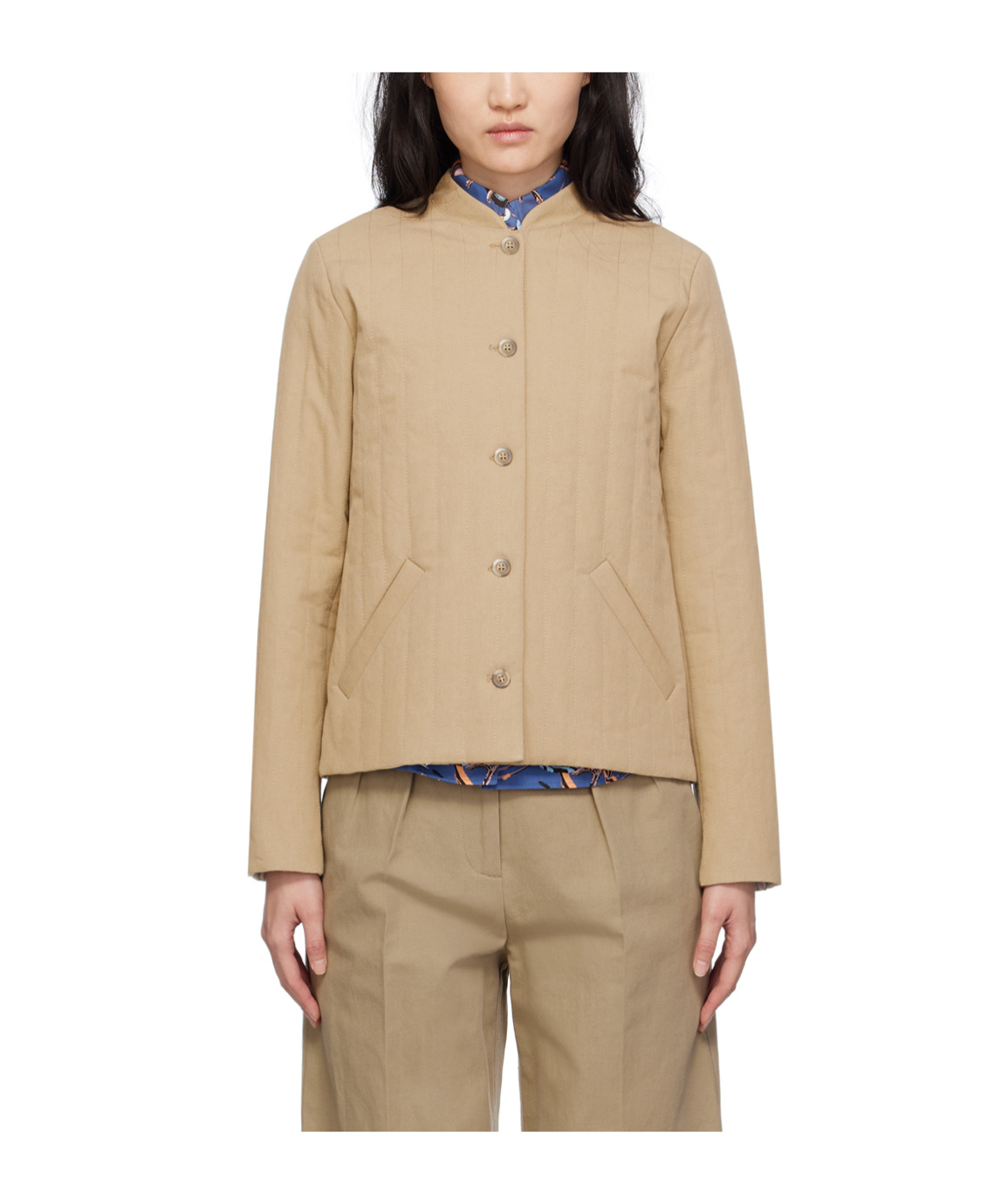 Apc Quilted Stand-neck Casual Jacket In Brown