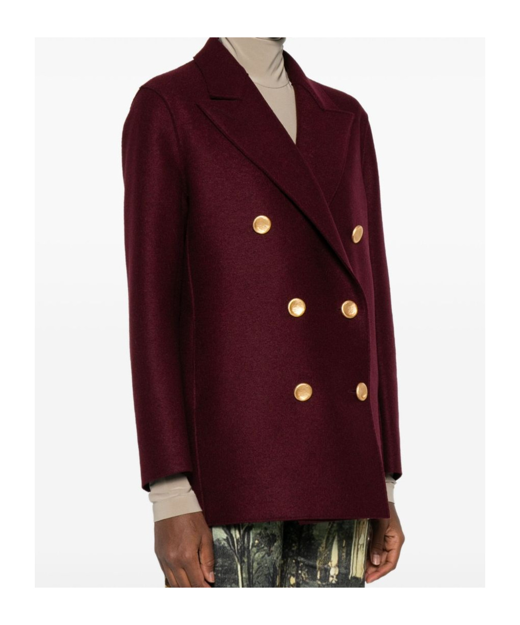 Harris Wharf London Wool Double-breasted Coat Gold Buttons In Burgundy