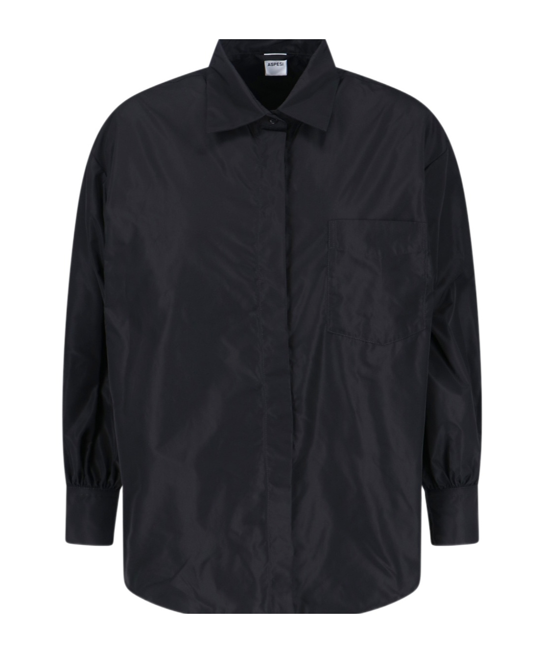 Aspesi Timeless Black Shirt With Pointed Collar And Curved Hemline In Black