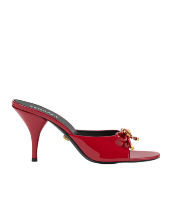 Versace Opera Bow 85 Leather Mules In Red
