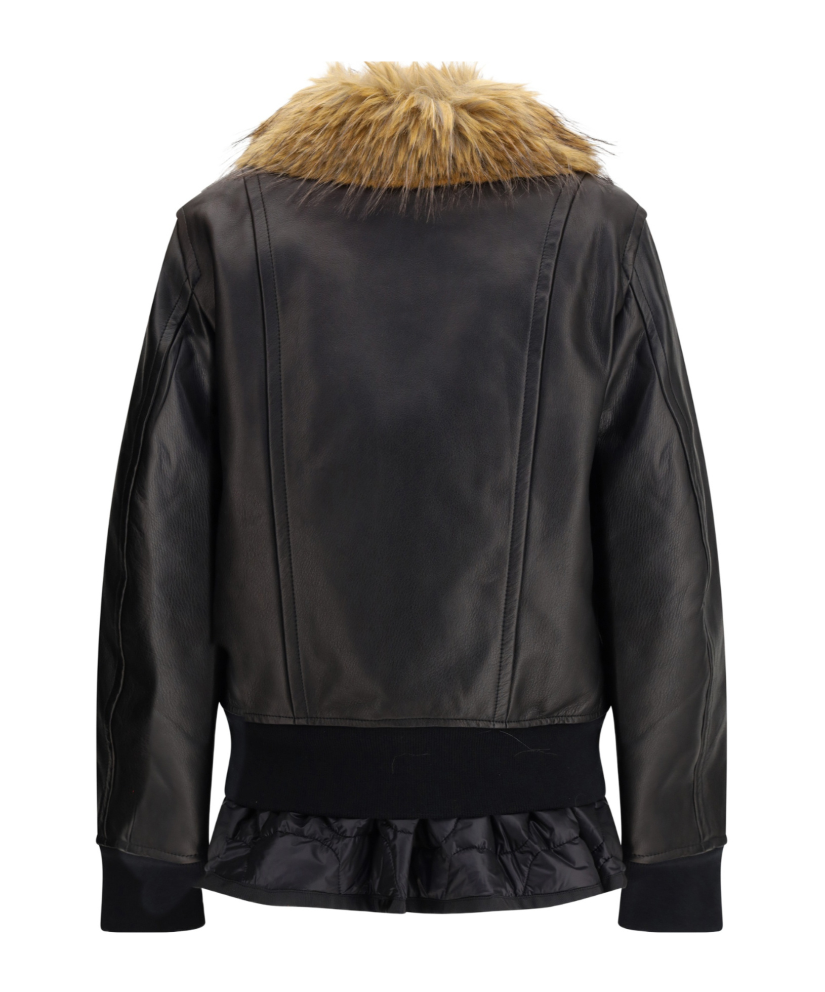 Sacai Leather Jacket With A Plush Collar In Black