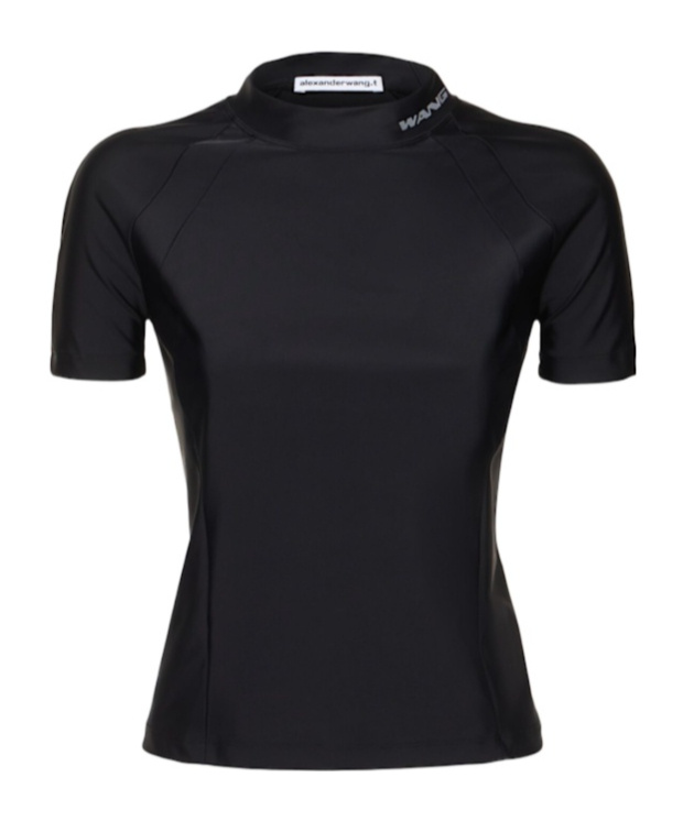 Alexander Wang Stand-collar Short-sleeved Shirt In Black
