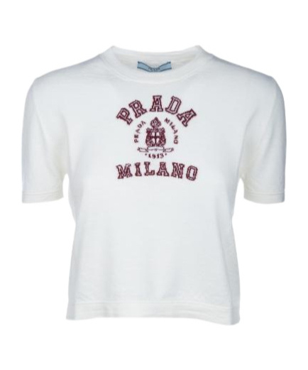 Prada Logo Cashmere T-shirt In White