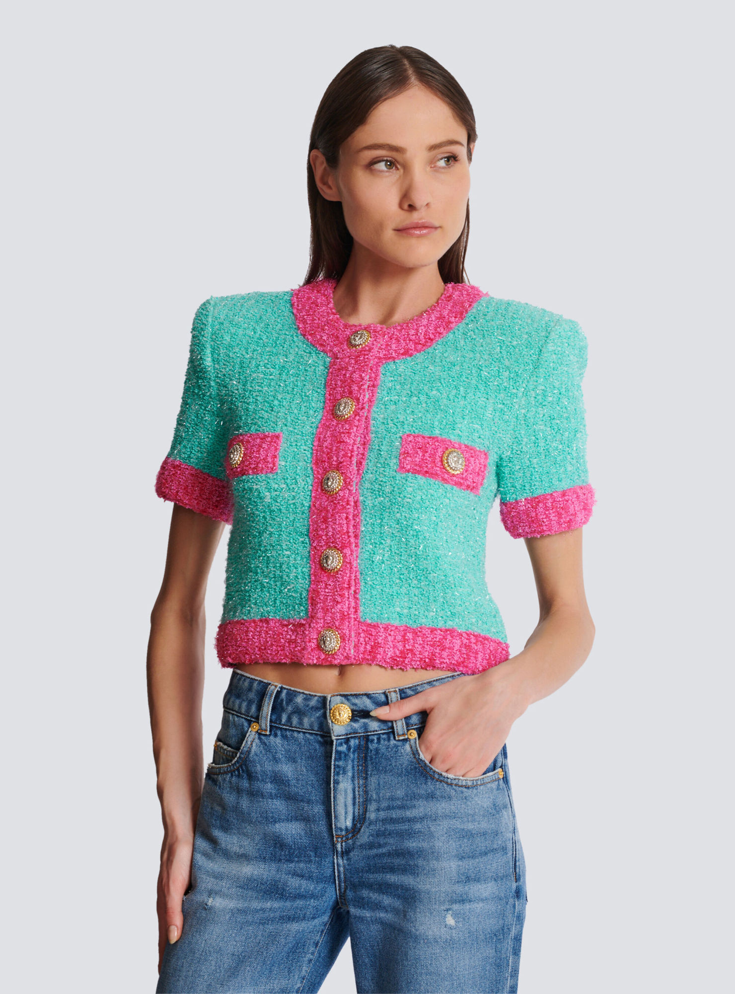 Balmain Short-sleeved Sweater In Green