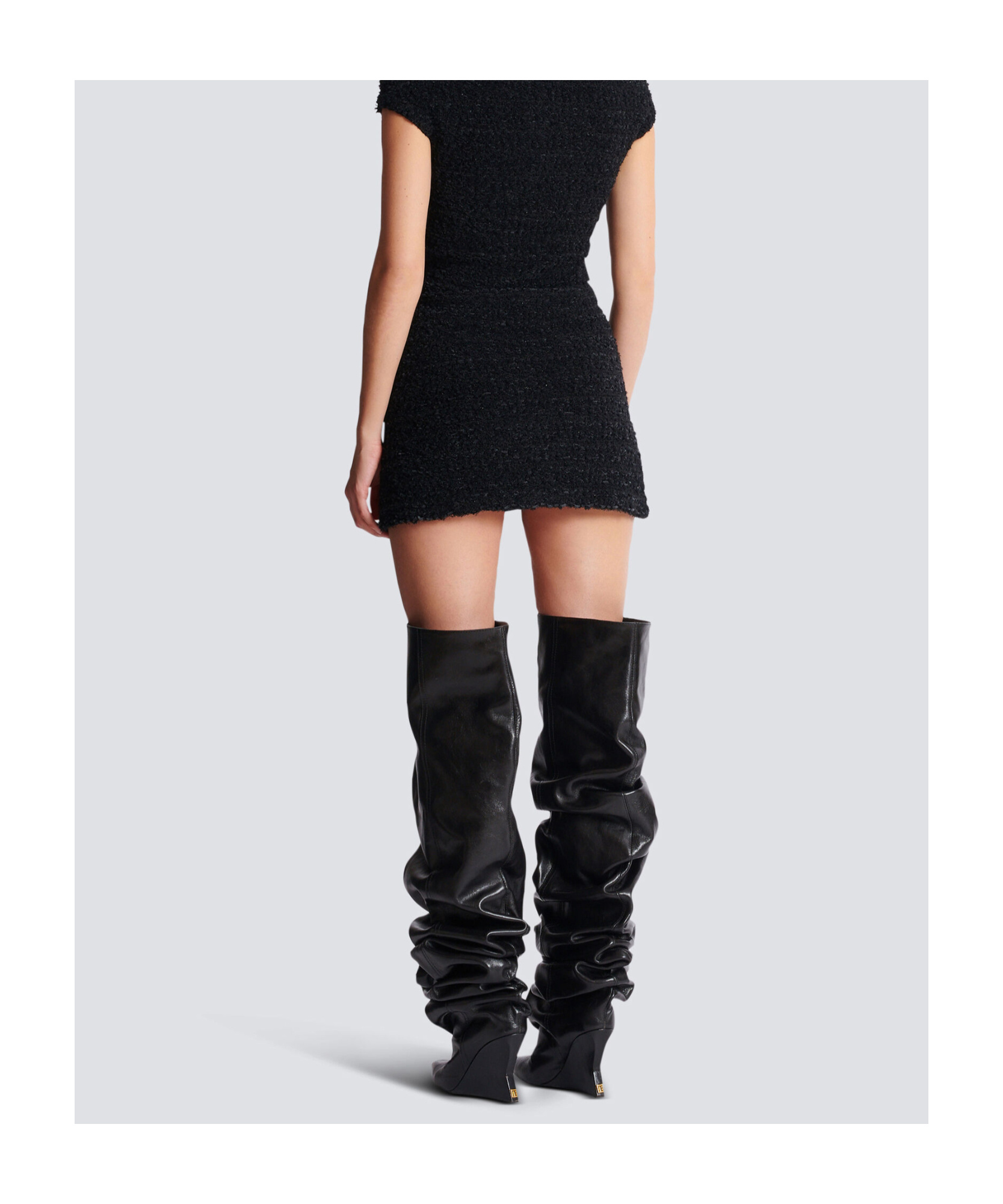 Balmain Short Zipped Tweed Skirt In Blue