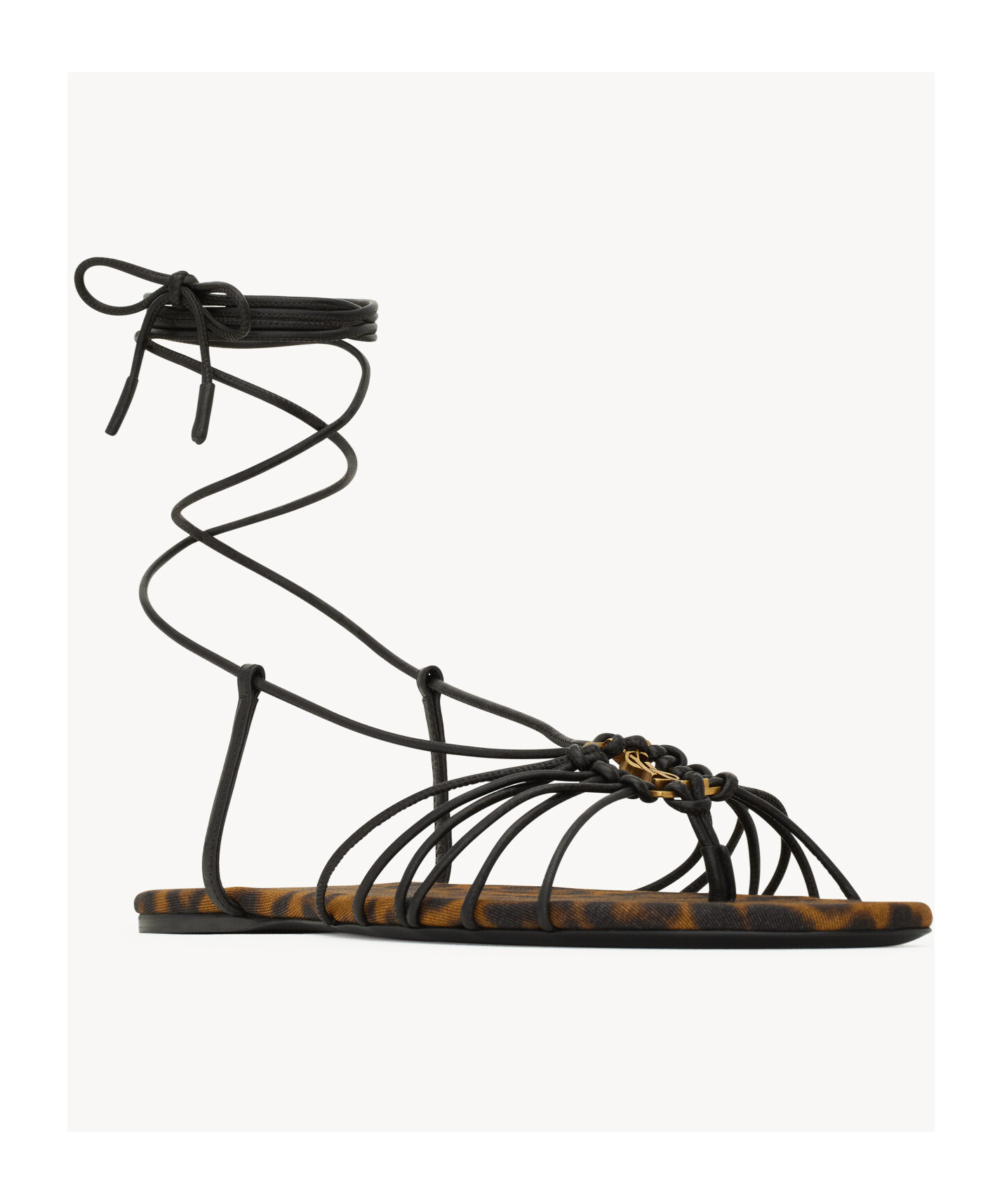 Saint Laurent Ankle Strap Babylone Flat Sandals Shoes In Brown