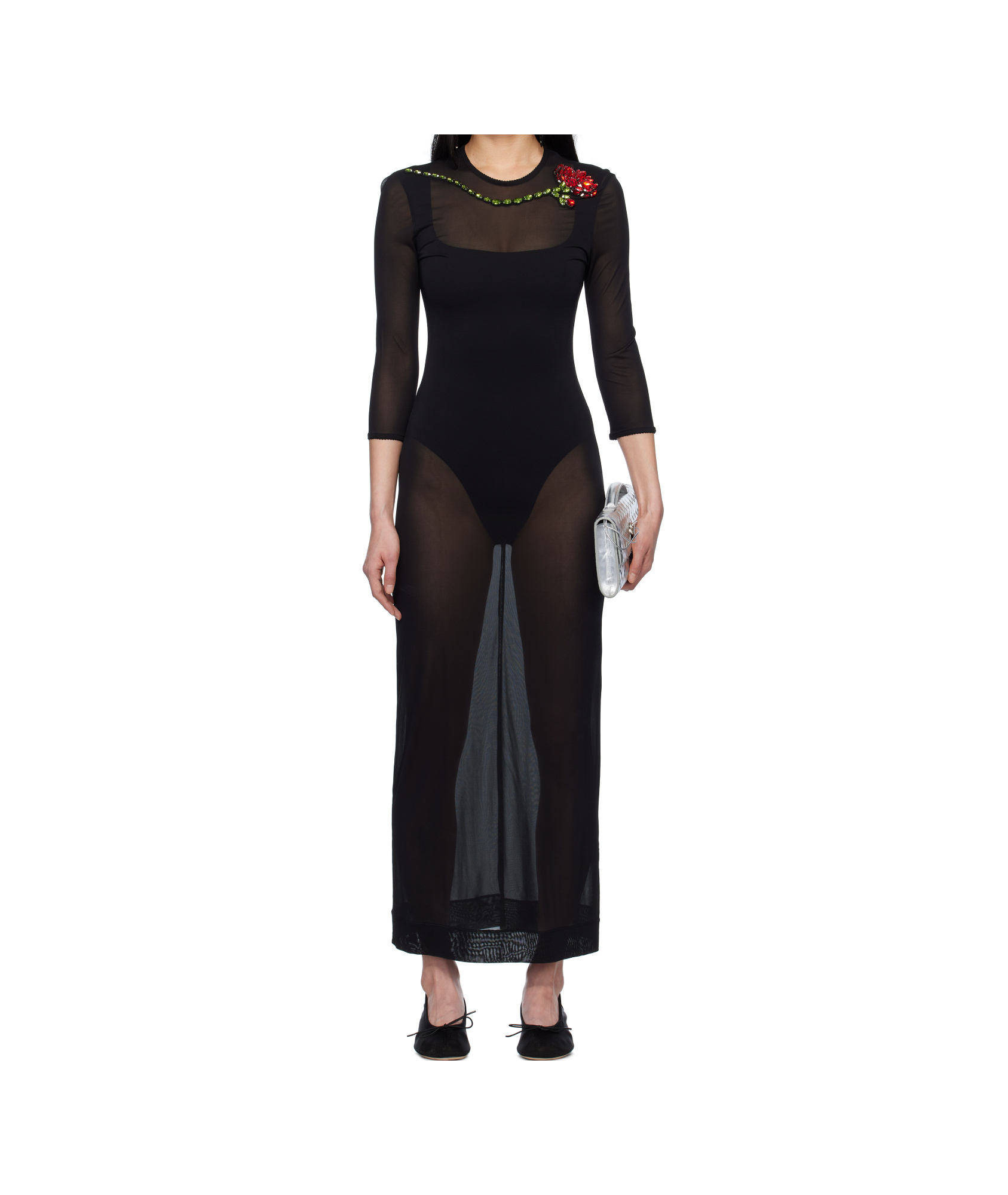 Simone Rocha Embellished Carnation Fitted Mesh Dress In Multi