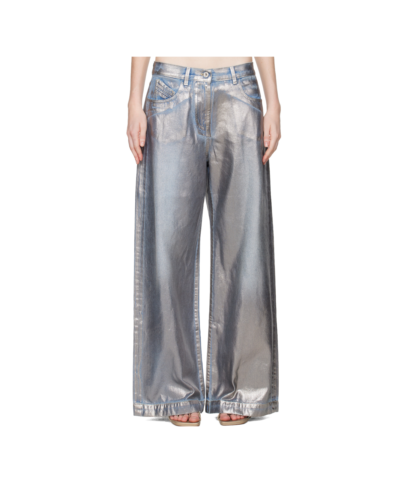 Attico Coated Non-stretch Jeans In Gray