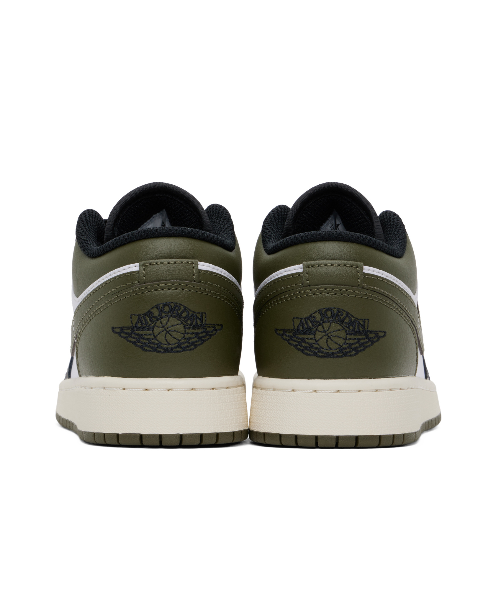 Nike Big Kids Khaki & Black Air Jordan 1 Low Sneakers In Black/white/medium Olive