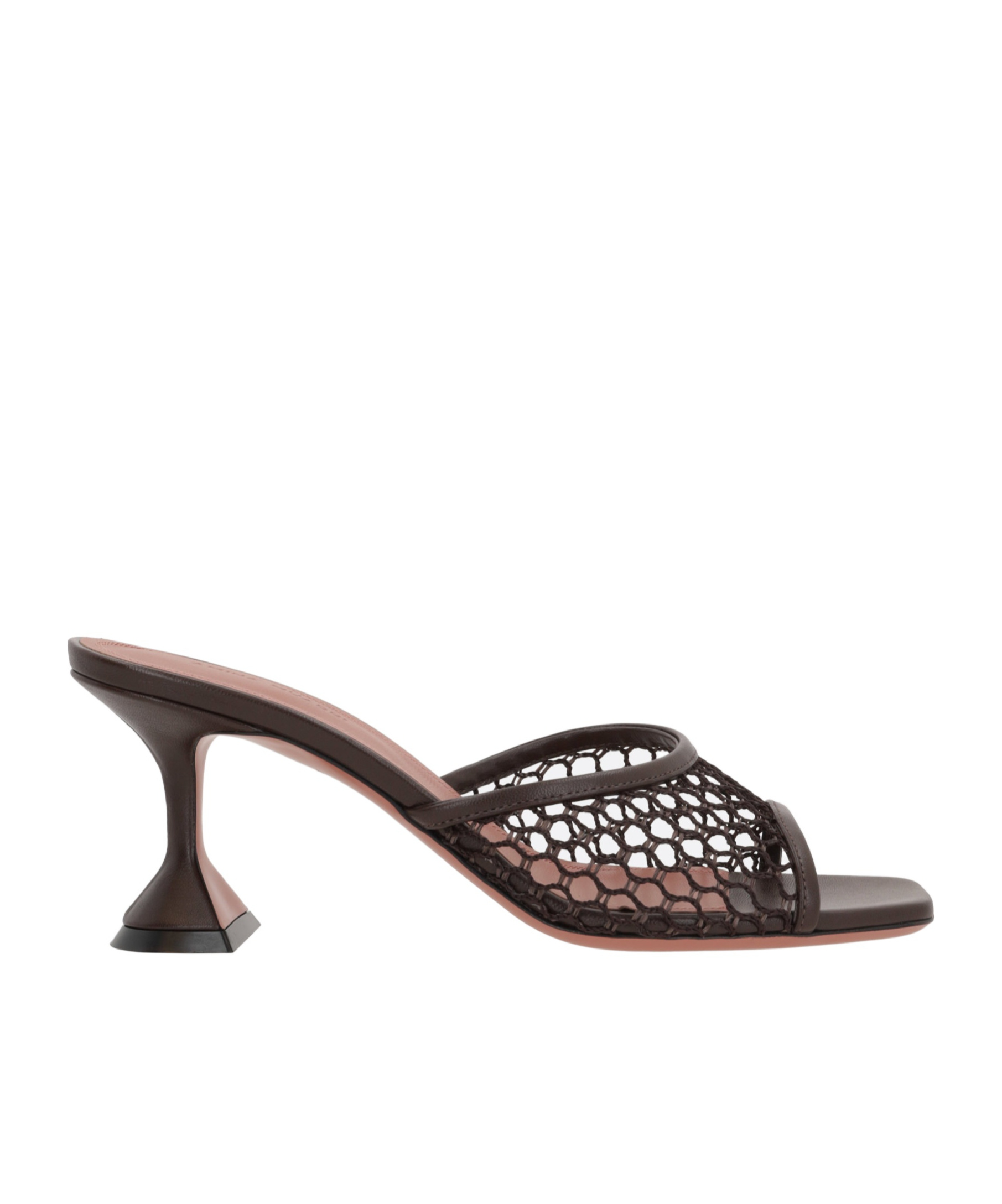 Amina Muaddi Lupita Fishnet And Leather Mules In Brown