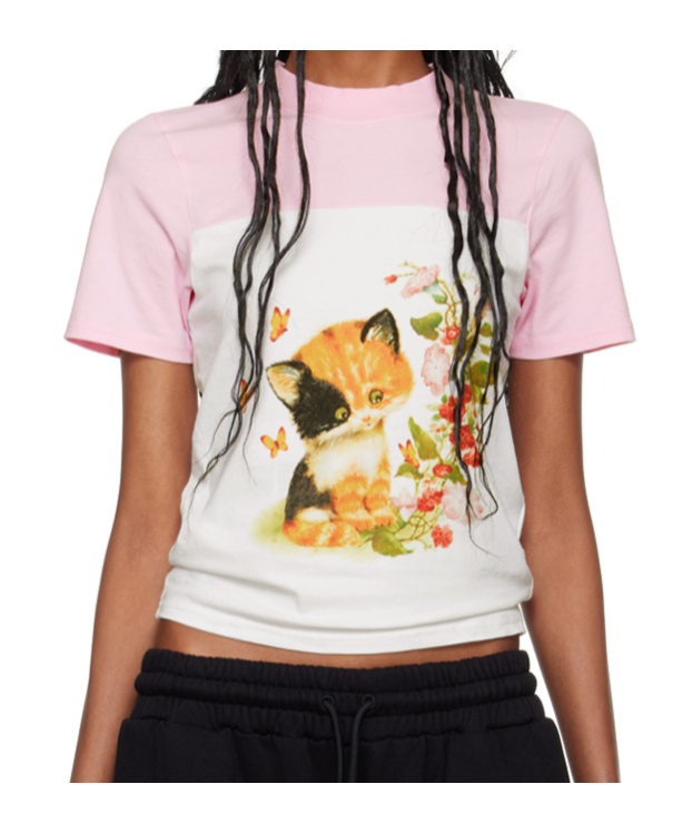 Lu'u Dan Pink & White Cropped T-shirt In Multicolor