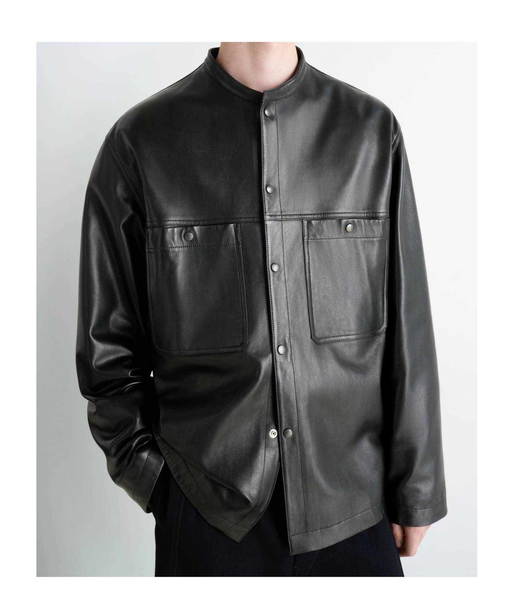 Lemaire Snap-closure Patch-pocket Leather Overshirt In Black