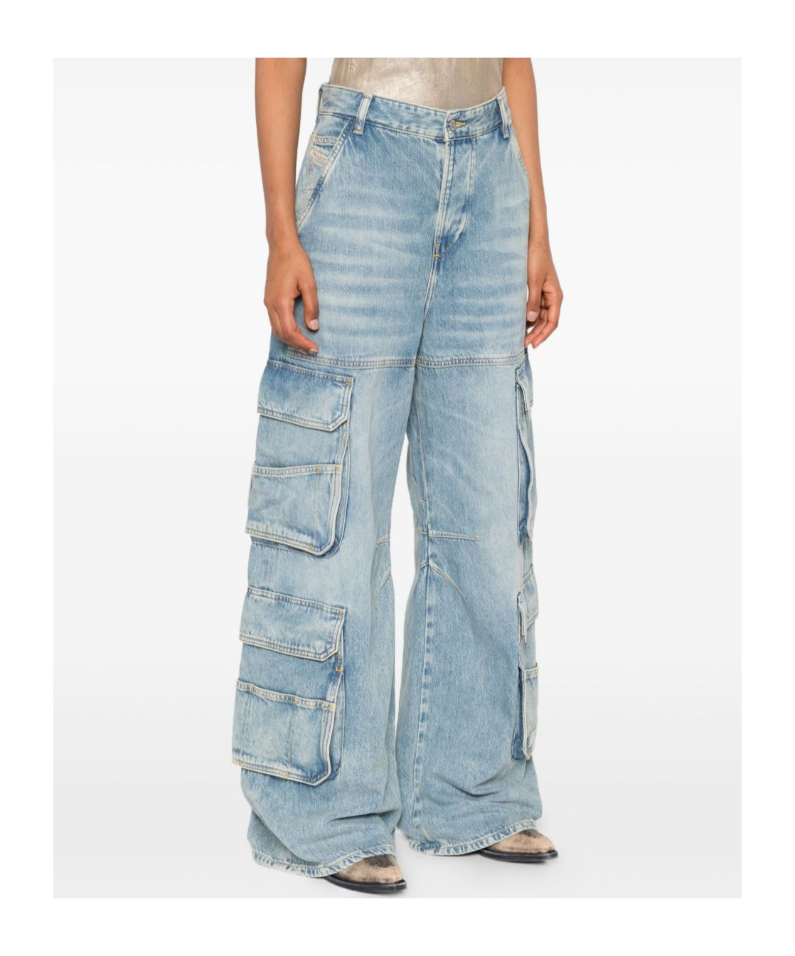 Diesel Utility Cargo Jeans Multiple Pockets In Blue