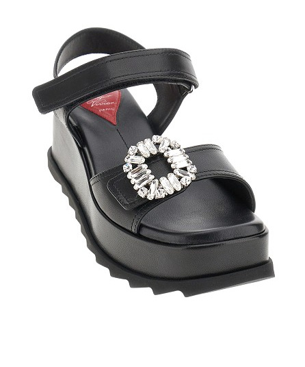 Roger Vivier Slidy Viv' 65 Leather Wedge Sandals In Black