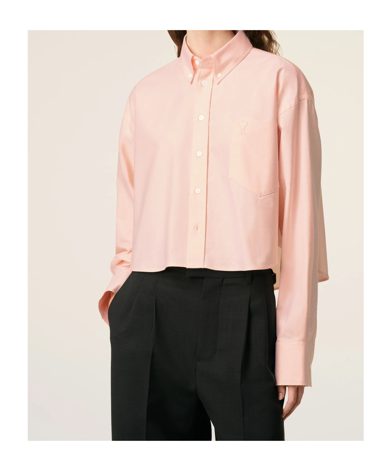Ami Alexandre Mattiussi Pink Cotton Ami De Coeur Cropped Oversized Shirt Pink In Pink