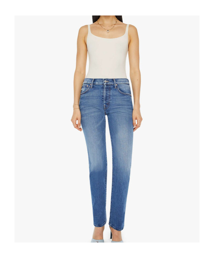 Mother High-waist Hiker Hover Across The Finnish Line Slim Straight Leg Jean In Blue