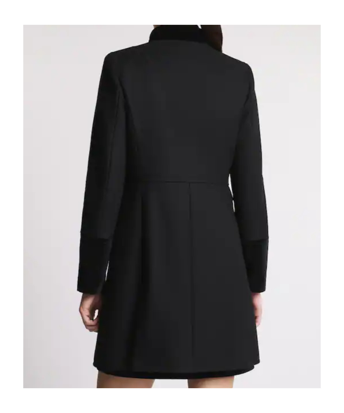 Fay Structured Black Coat With Velvet Accents And High Collar In Black