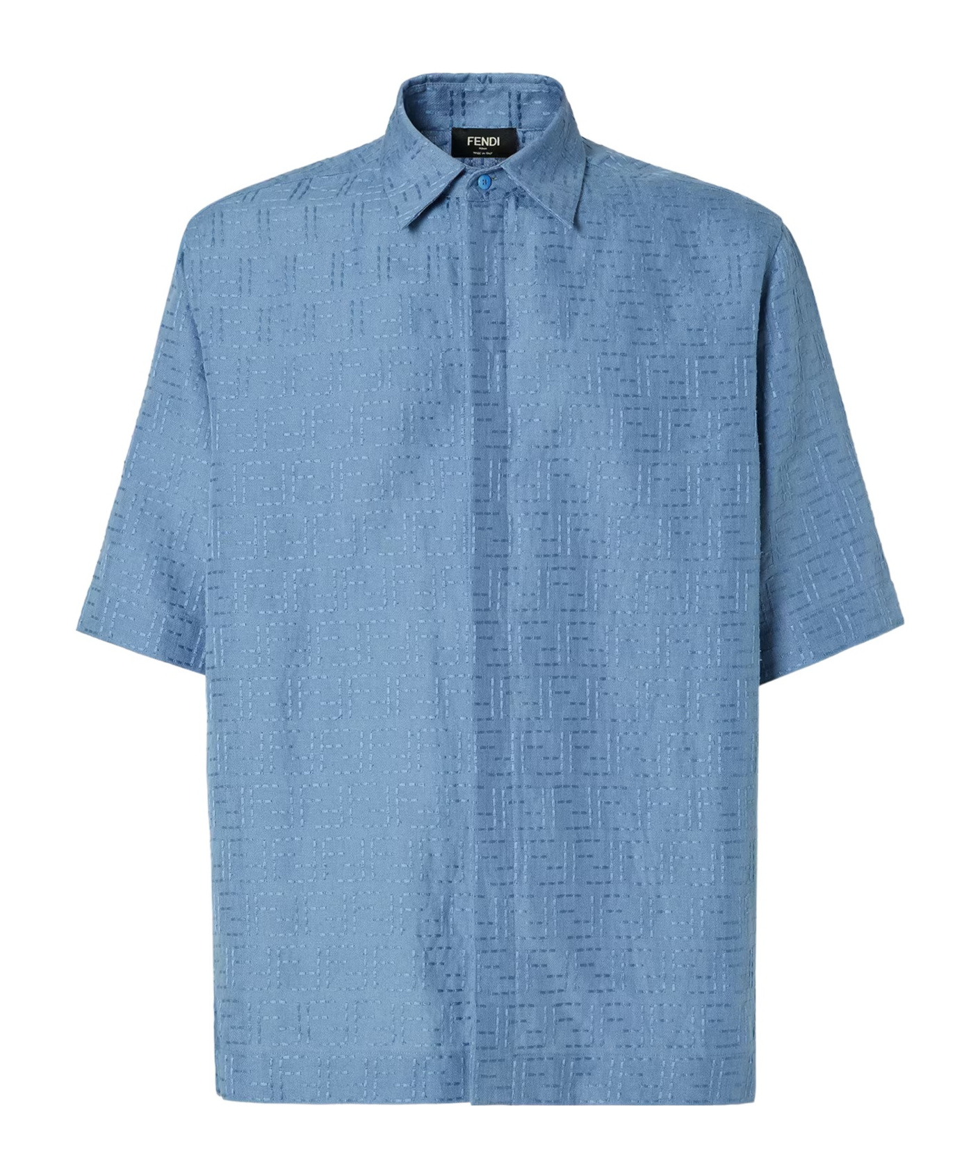 Fendi Light Blue Linen Ff Jacquard Shirt