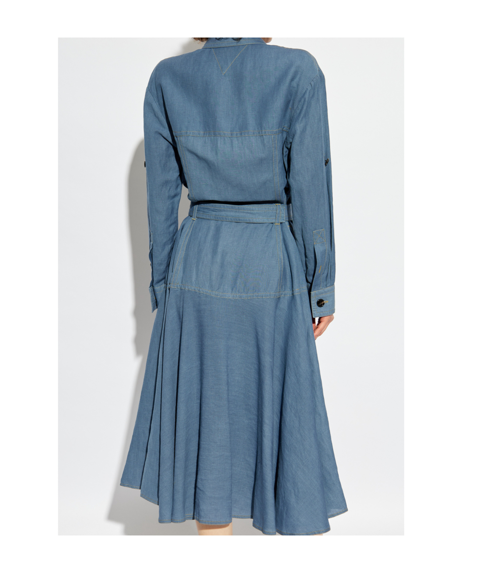 Shop Bottega Veneta Flared Denim Shirt Dress In Blue