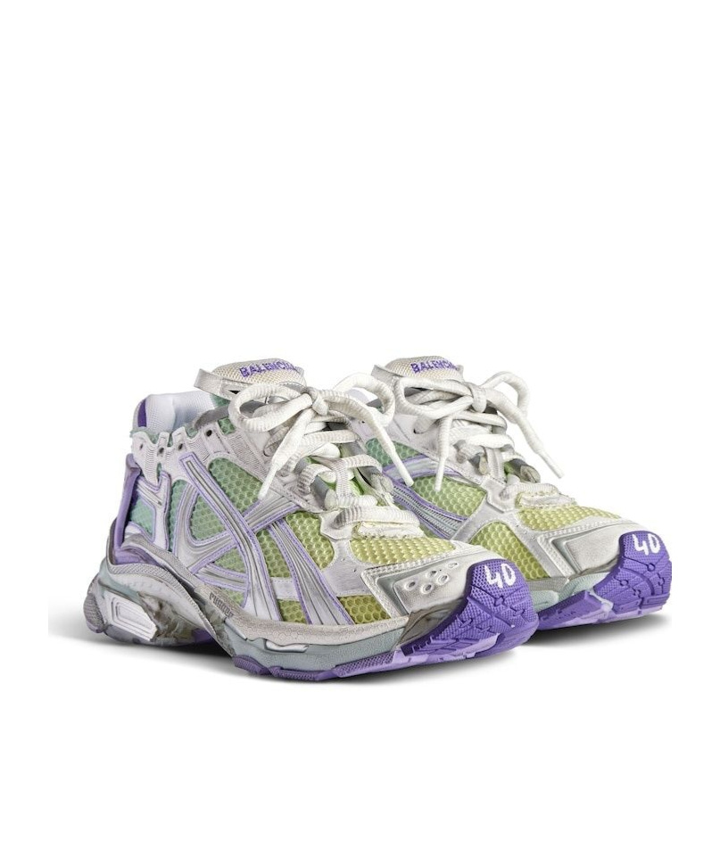 BALENCIAGA WOMEN'S RUNNER GRADIENT SNEAKER IN WHITE/GREY/PURPLE/NEON YELLOW