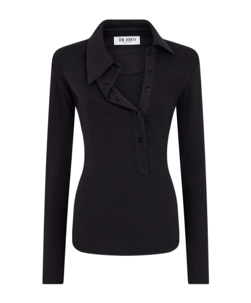 Attico Ribbed-knit Cotton Jersey Top In Black