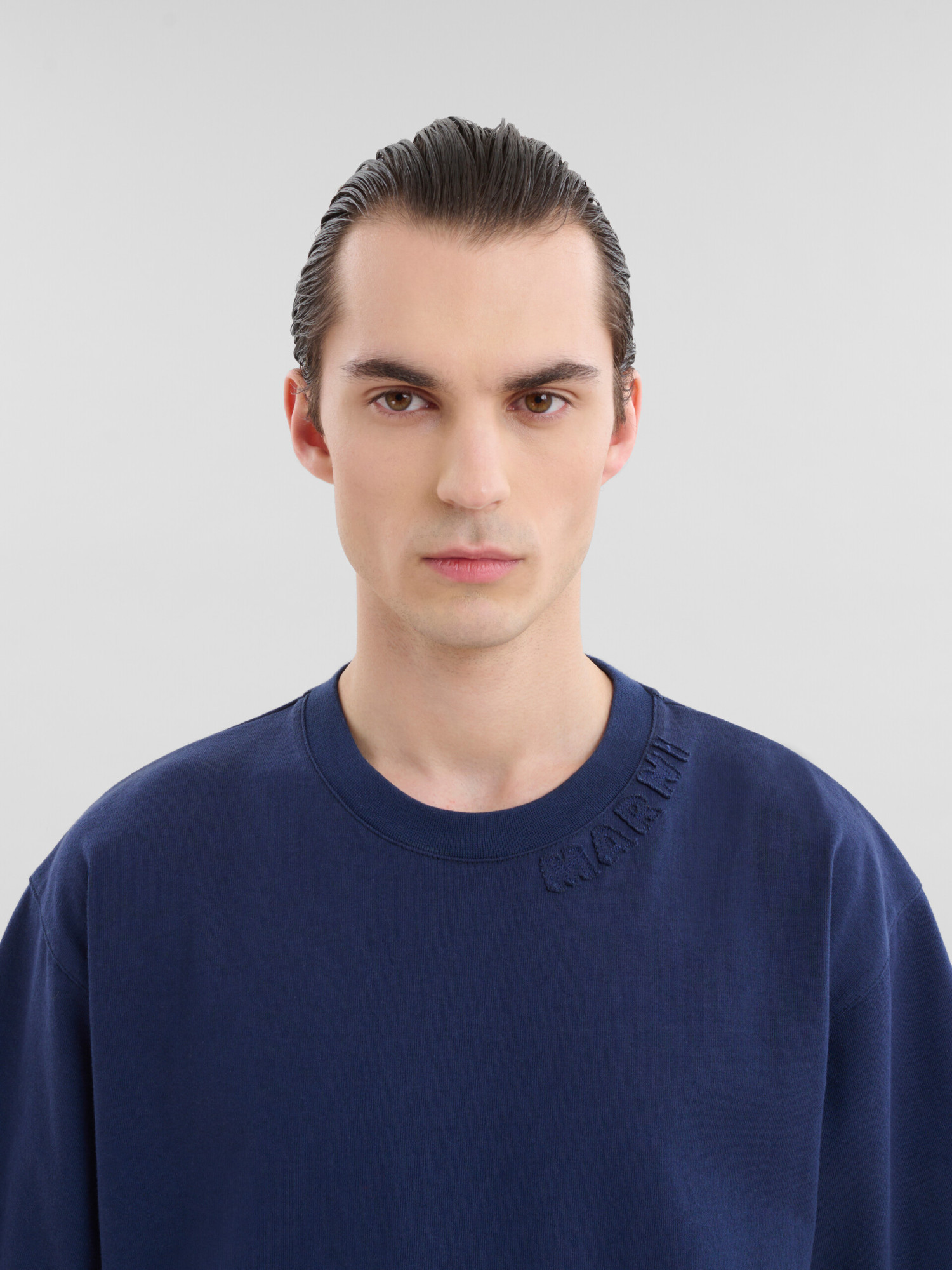 Shop Marni Deep Blue Organic Cotton Oversized T-shirt With Patches In Black