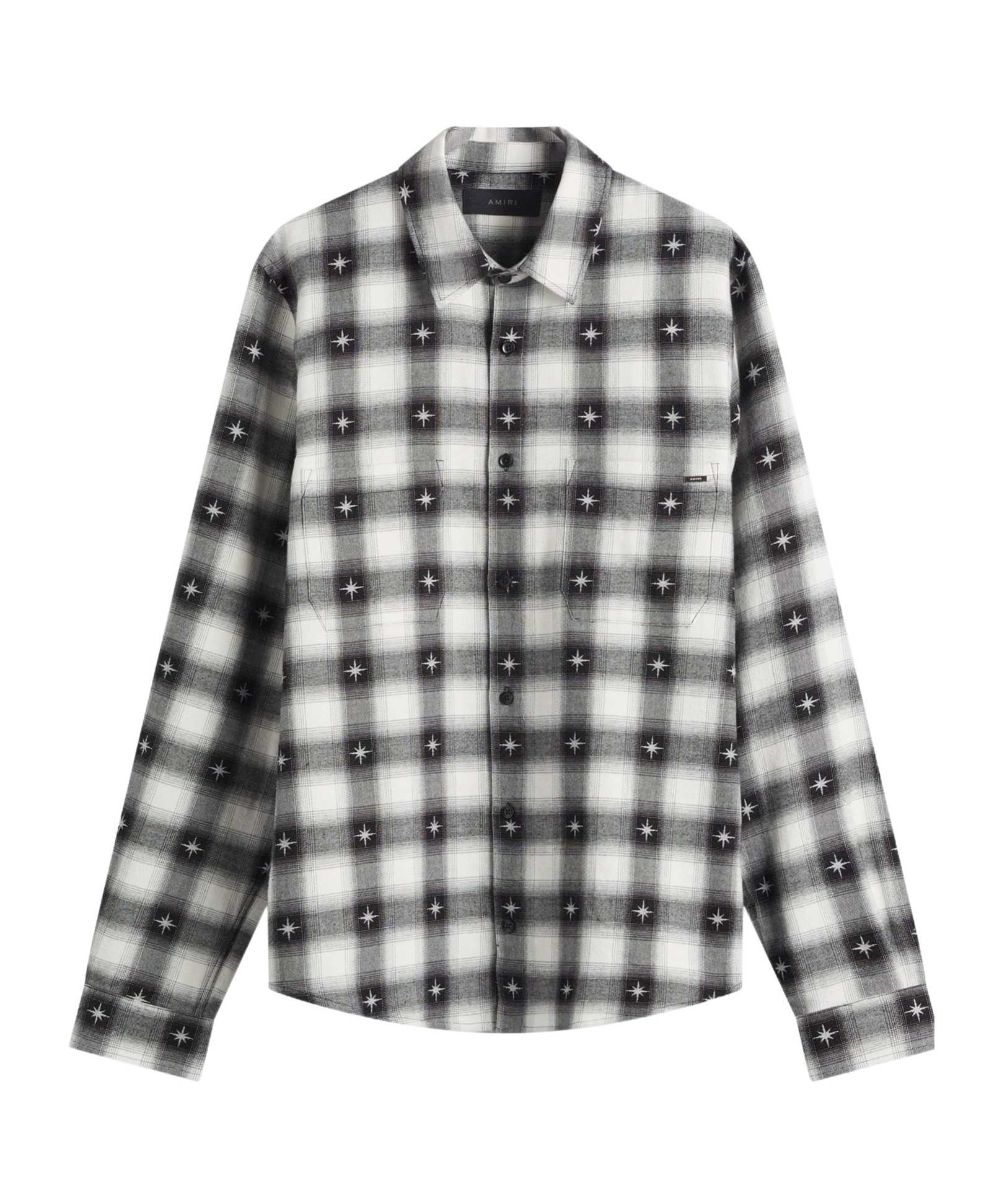 Amiri Starburst Plaid Cotton Flannel Button-up Shirt In Gray