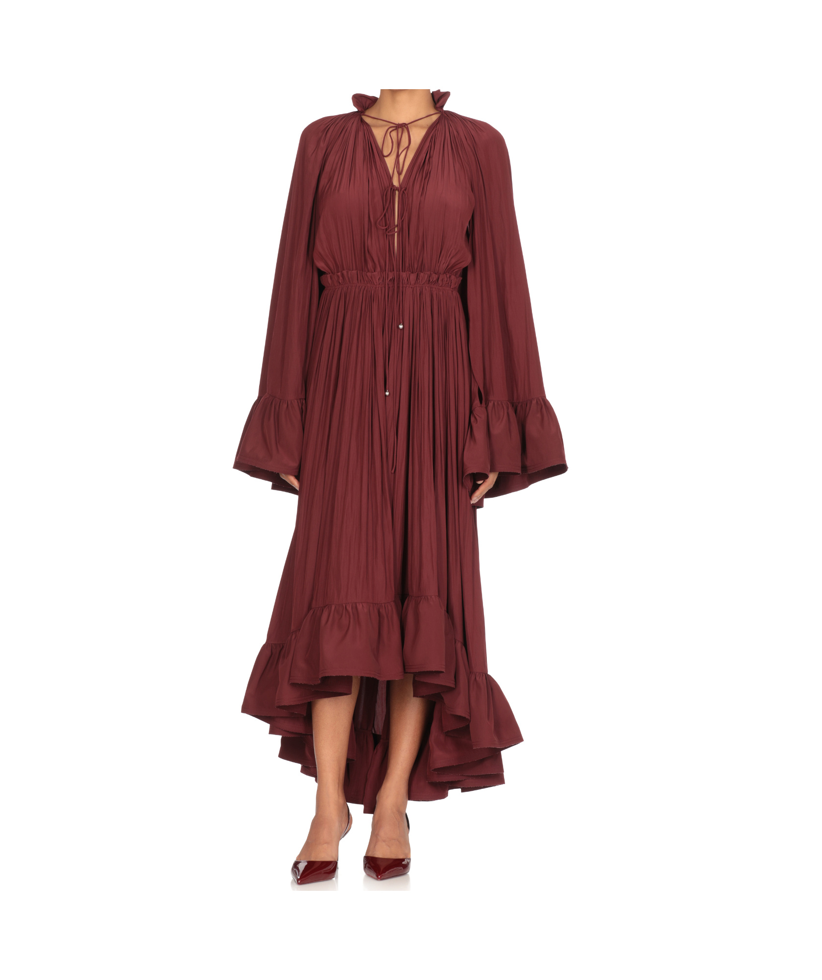 Lanvin Bordeaux Pleated Midi Dress