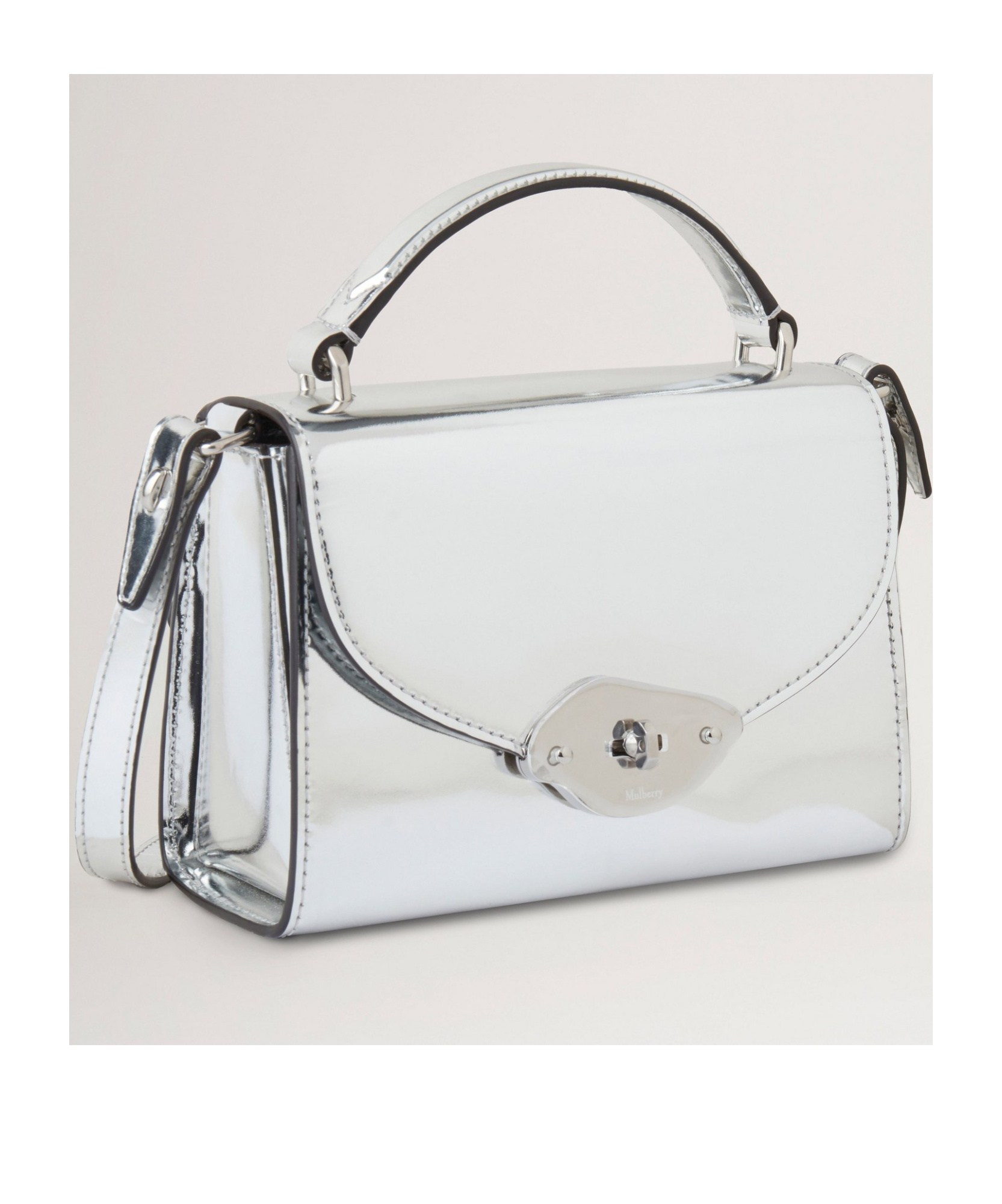 Mulberry Lana High Gloss Leather Top Handle Bag In White