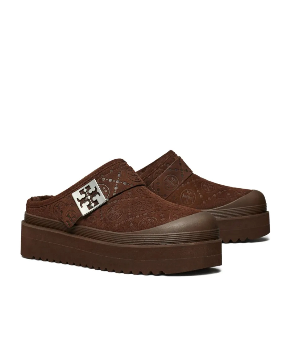 Tory Burch Mellow Shearling Platform Mules In Brown