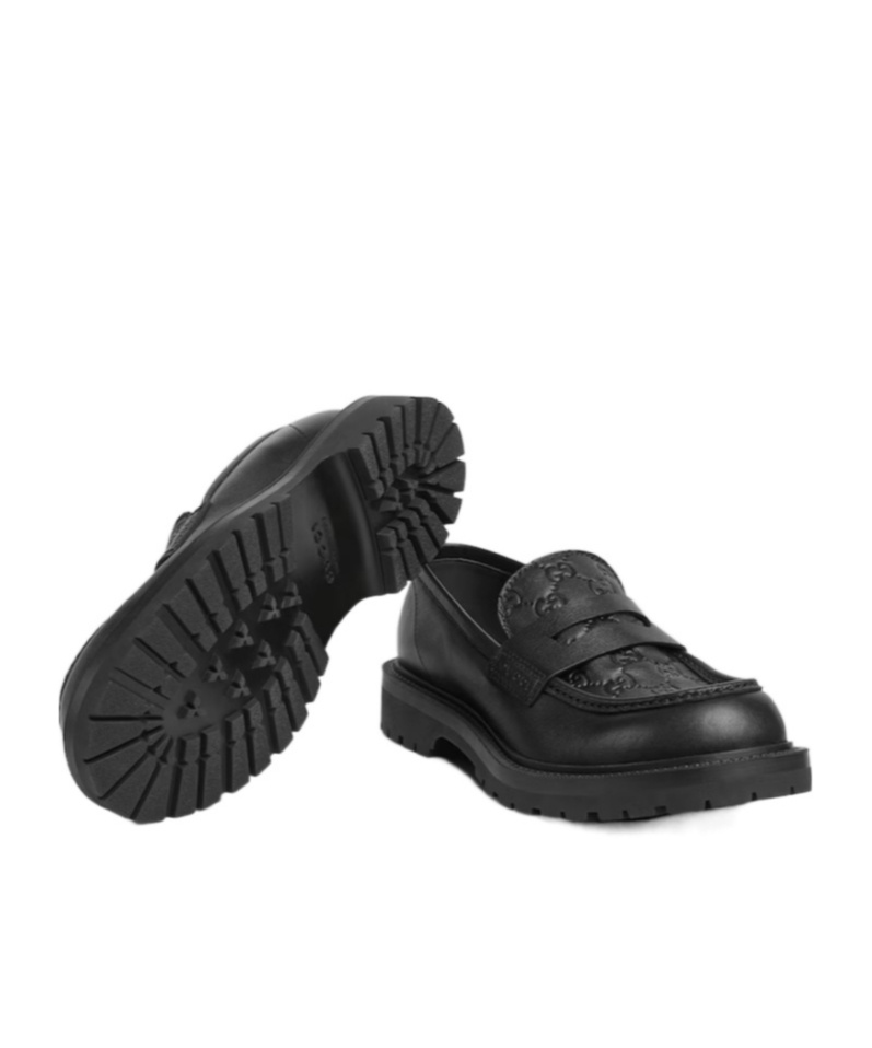Gucci Leather Loafers With Round Toe And Rubber Sole In Black