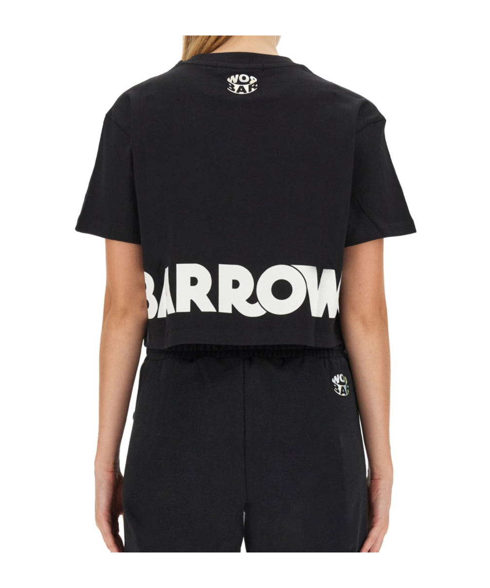 Barrow Logo-print Cotton Cropped T-shirt In Black