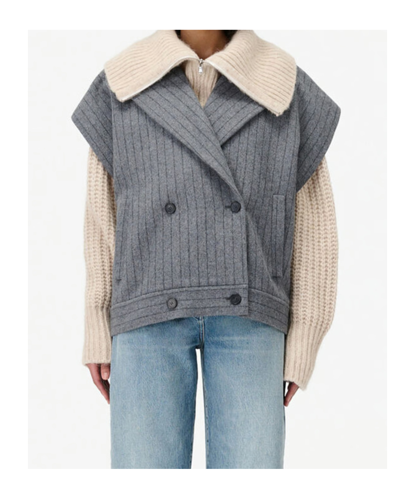 Iro Pinstripe Double-breasted Gilet In Gray