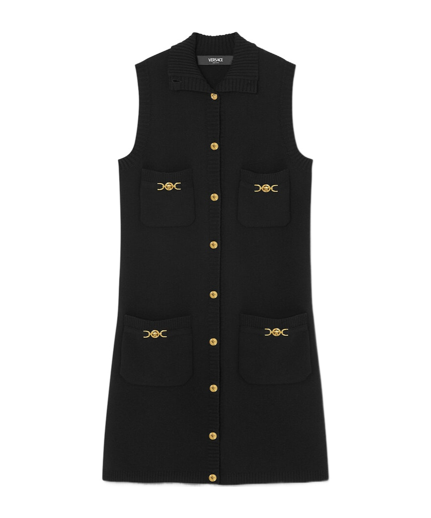 Versace Black Mini Sleeveless Dress With Medusa Detail