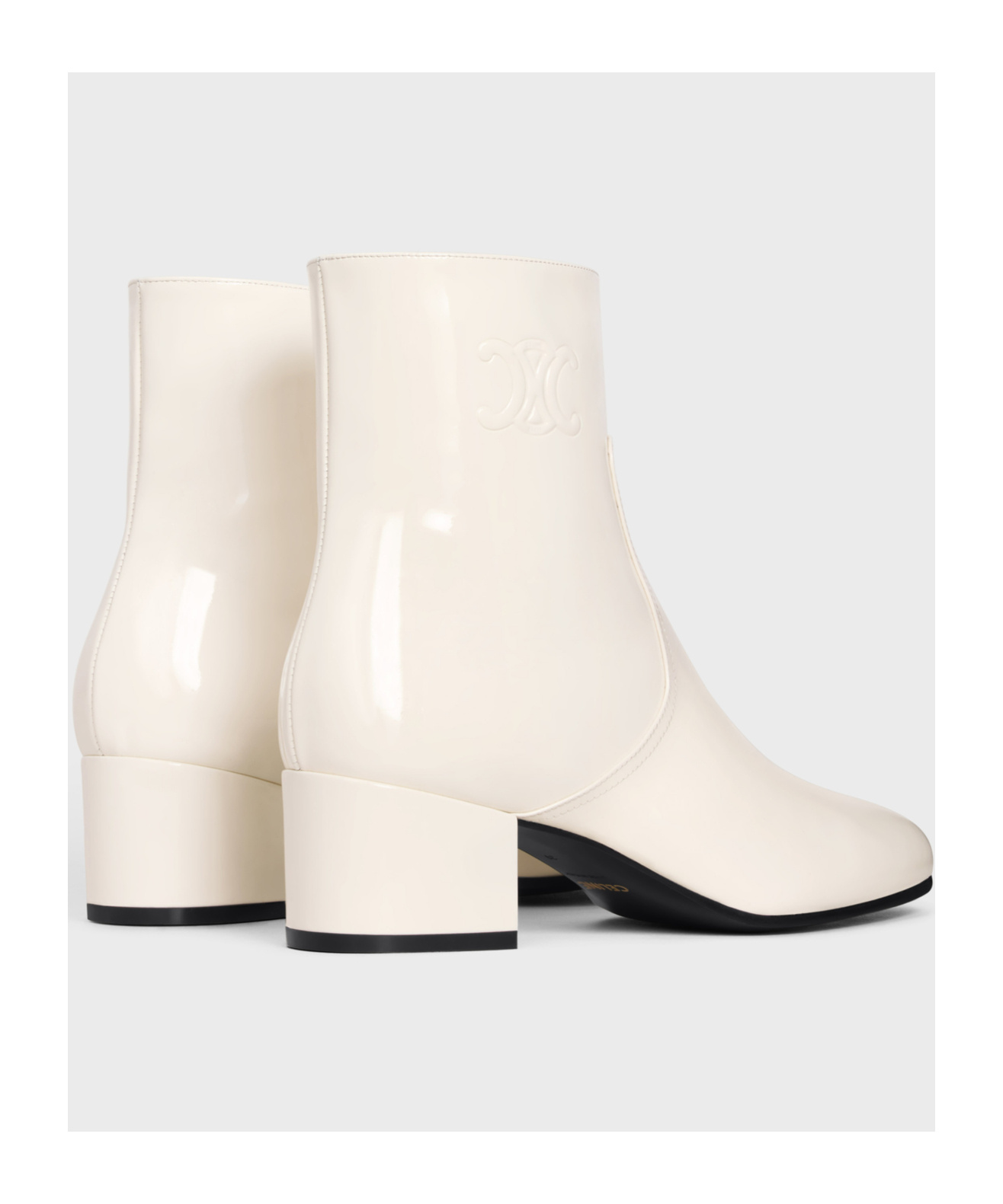 Celine Triomphe Zipped Logo Short Boots In White