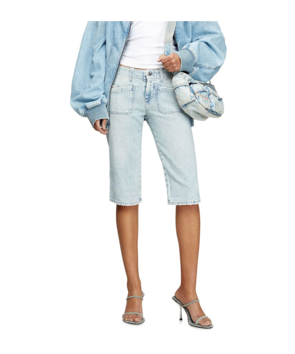 Diesel Capri Shorts In Herringbone Denim In White