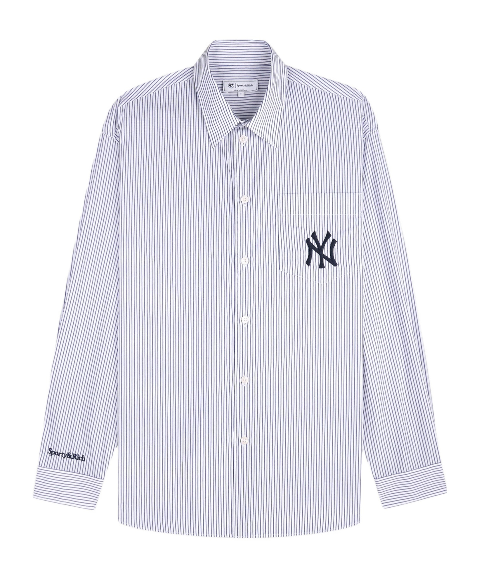 Sporty And Rich Yankees Serif Oversized Shirt Navy Striped In Gray