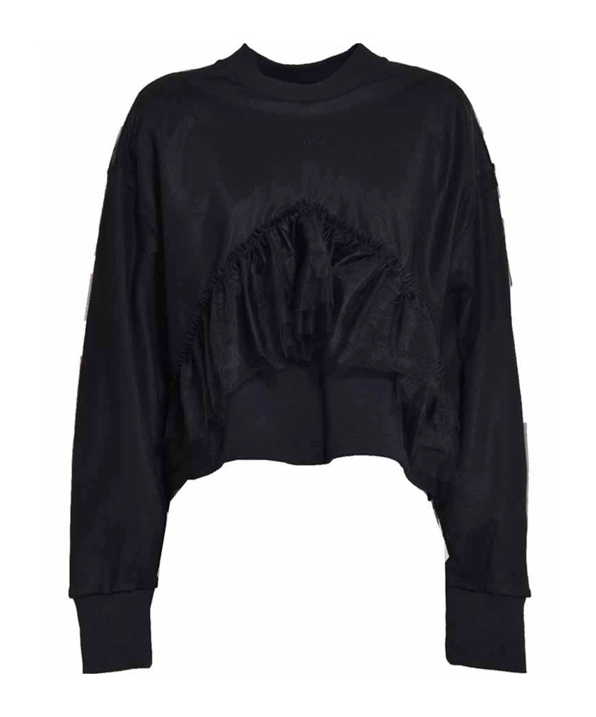 Msgm Ruffled Crewneck Sweatshirt In Black
