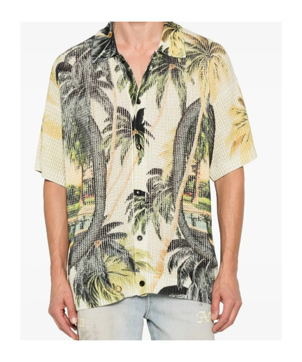 Amiri Convertible-collar Printed Satin-jacquard Shirt In Neutral