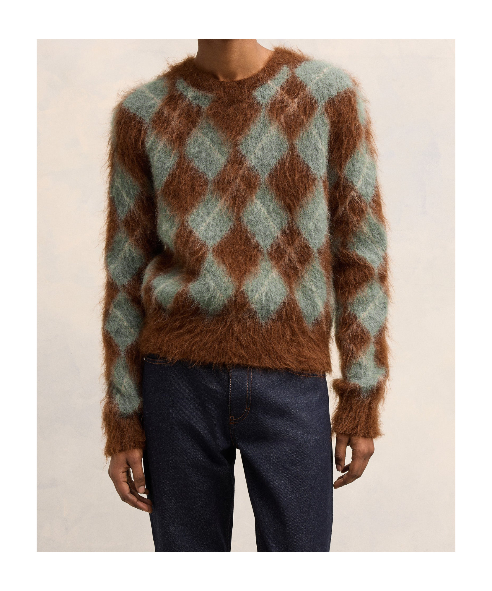 Shop Ami Alexandre Mattiussi Alpaca Hair Mohair Brushed Diamond Sweater In Brown