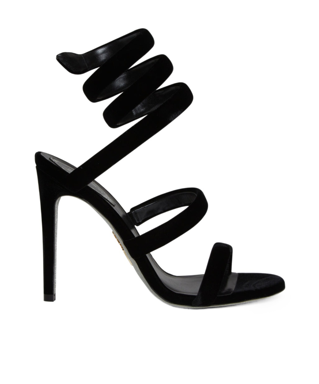 René Caovilla Round Head Open-toed High-heeled Sandals In Black