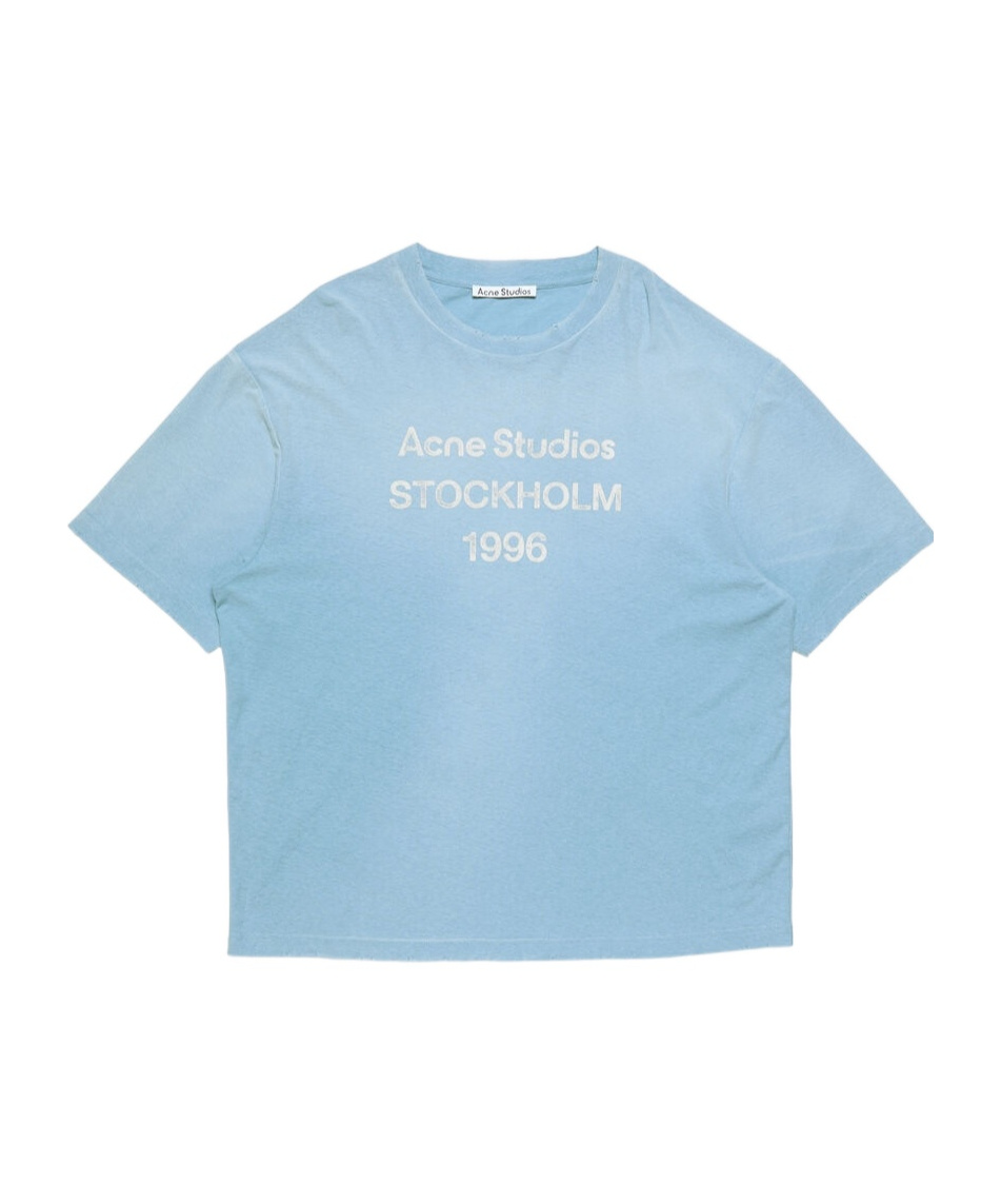 Acne Studios Sprayed 1996 Logo-print Distressed T-shirt In Blue