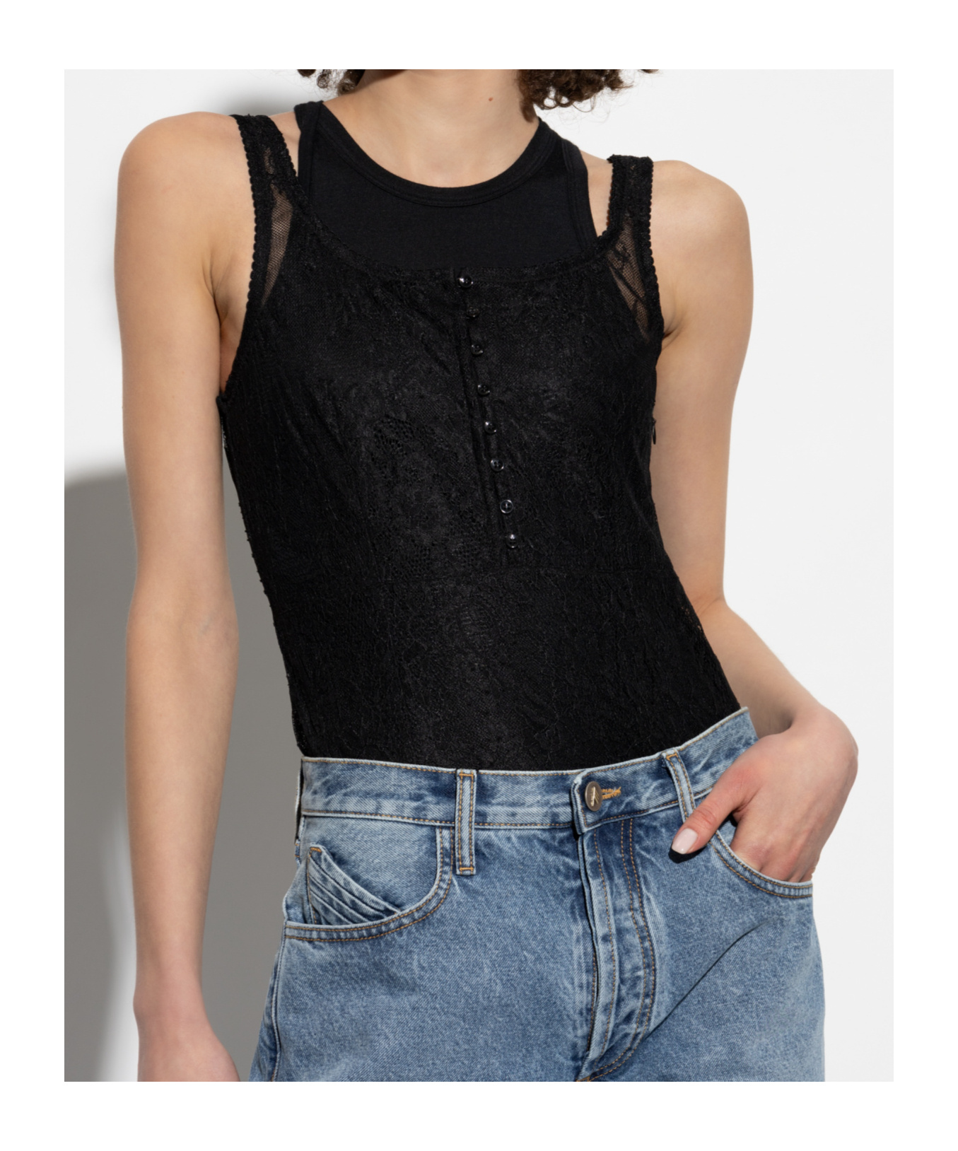 Attico Lace-detailed Crewneck Bodysuit In Black