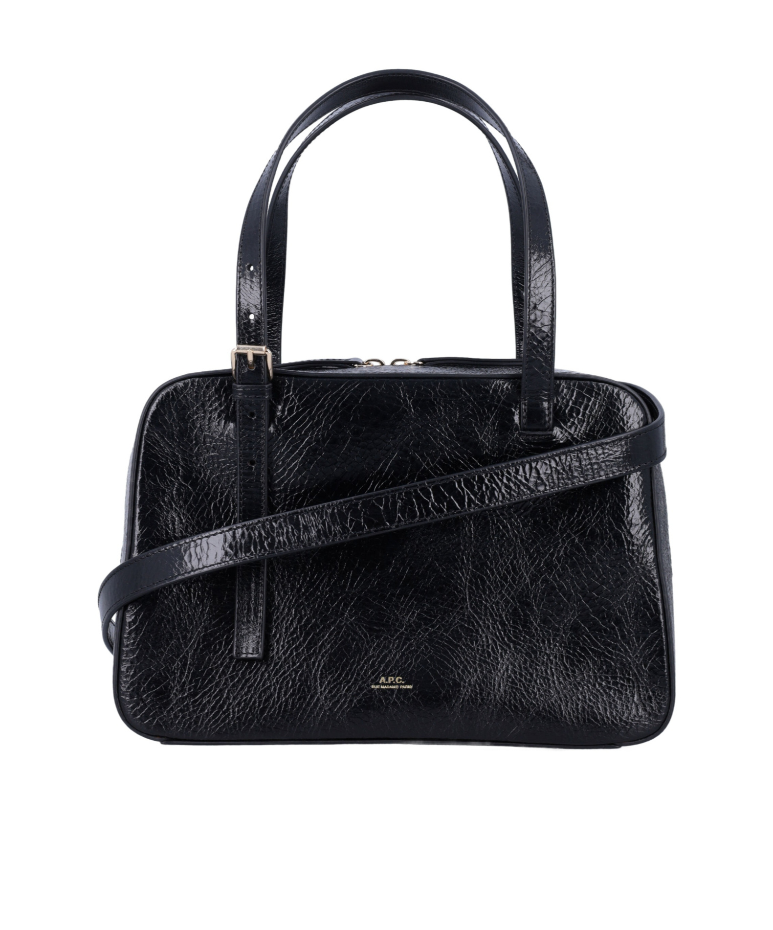Apc Virginie Black Shoulder Bag With Removable Shoulder Strap And Front Logo In Leather Woman In Black