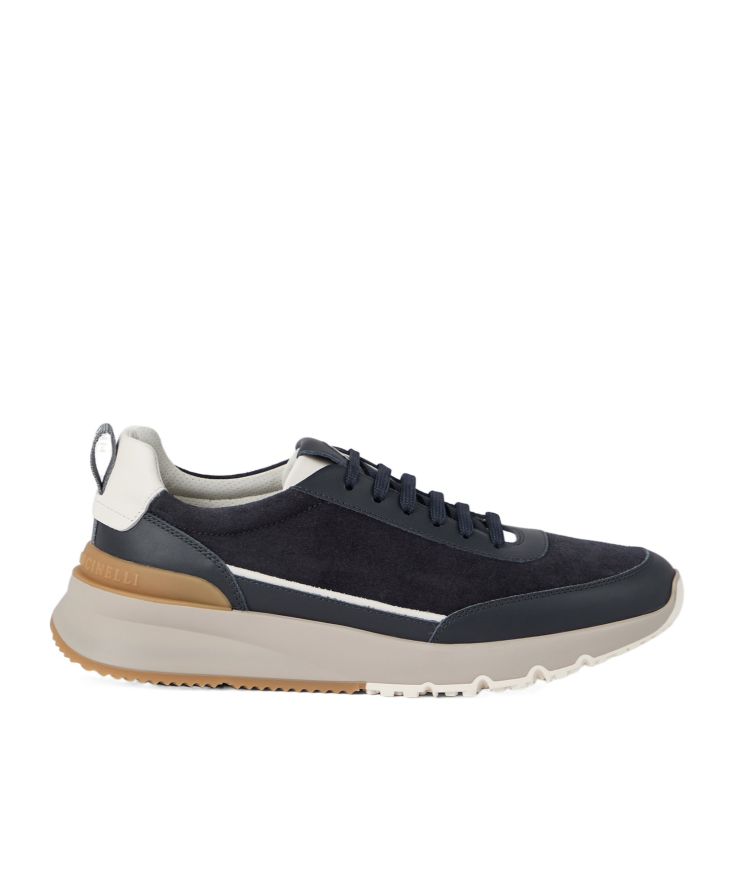 Brunello Cucinelli Suede And Smooth Material Flat Shoes With Contrasting Sole In Blue