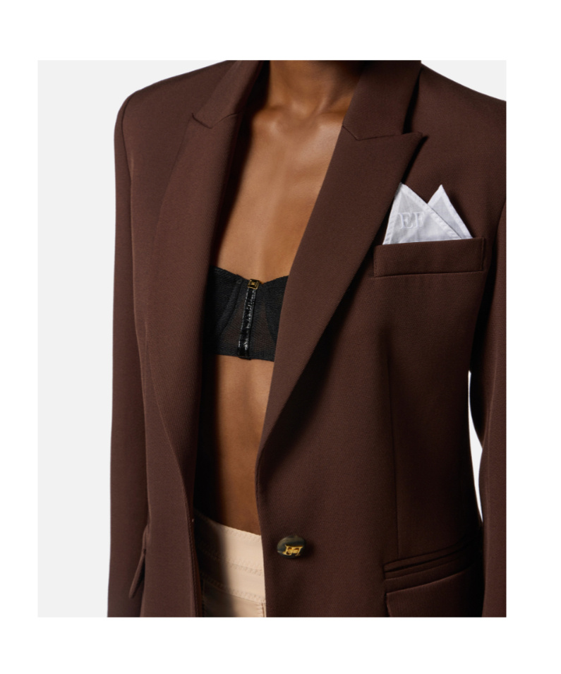 Elisabetta Franchi Single-button Gabardine Blazer In Brown