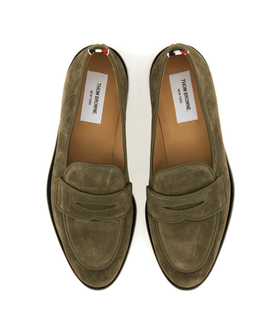 Thom Browne Suede Loafers With Rounded Toe And Tricolor Detail In Green