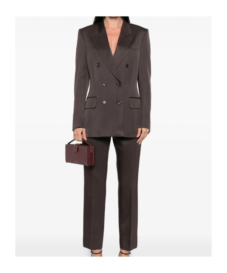 Tom Ford Silk And Wool Twill Double Breasted Jacket In Brown