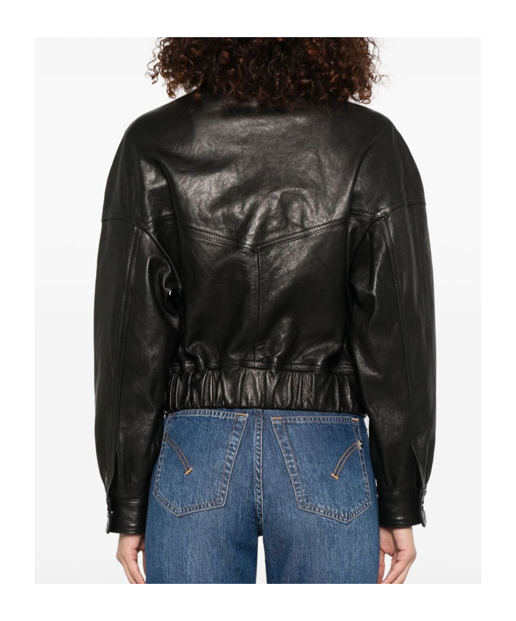 Shop Dondup Long-sleeved Leather Jacket In Black